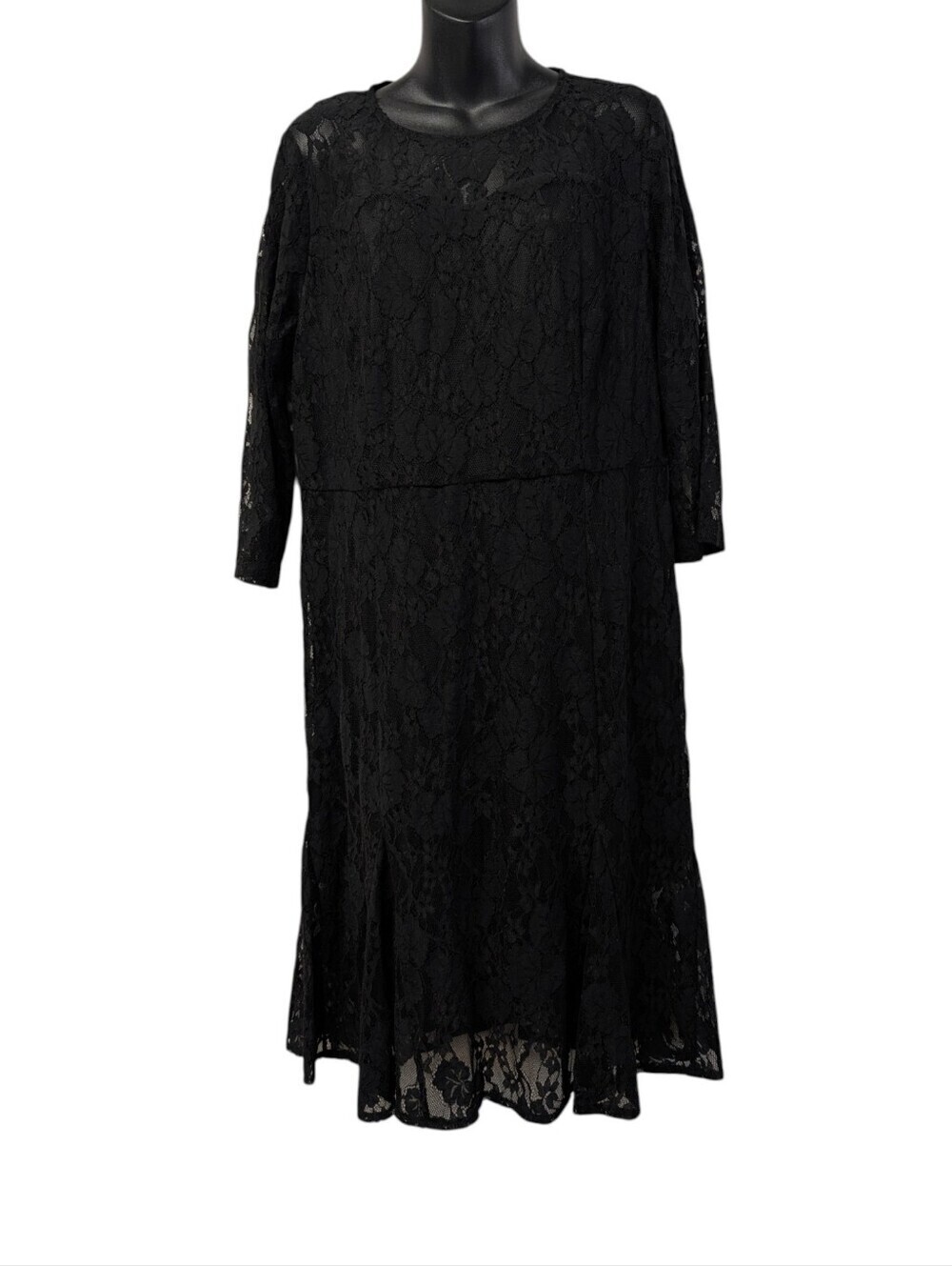Allegra K Black Floral Lace Midi Dress Size L 3/4 Sleeve Fully Lined Elegant NWT